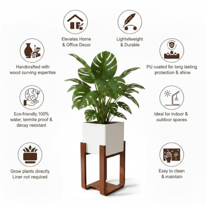 0701  White Square Pot on Stand - Infographics USP