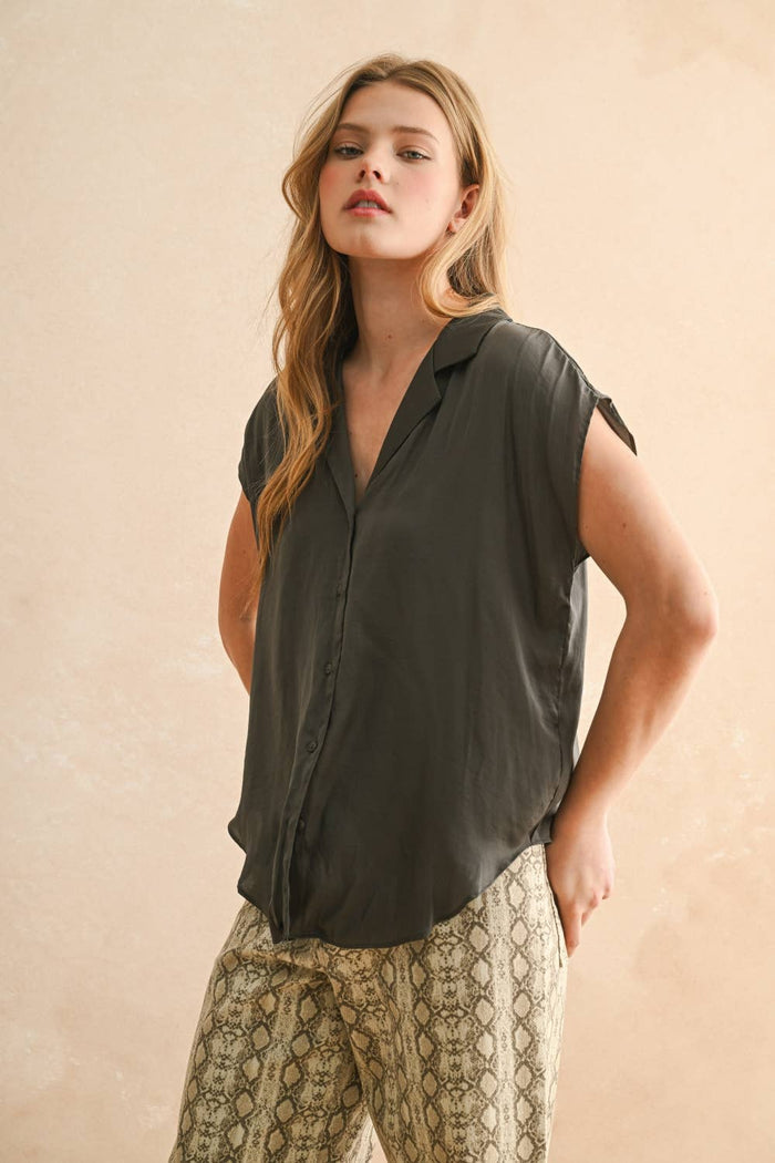 MIOU MUSE BUTTON DOWN CAP SLEEVE SHIRTS