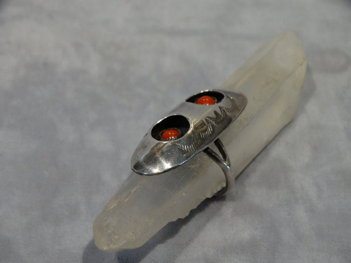 Navajo Double Shadow Coral Ring