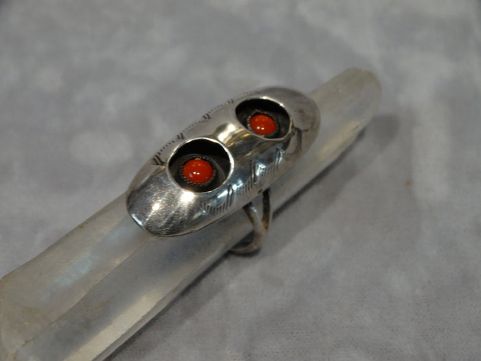 Navajo Double Shadow Coral Ring