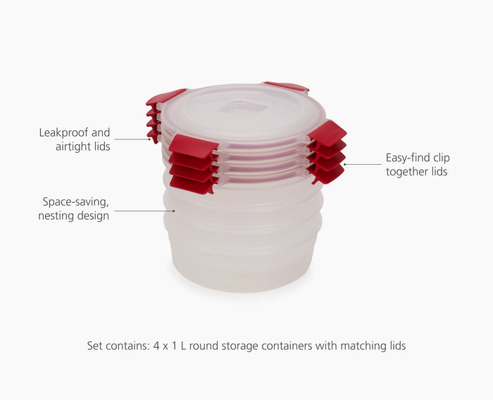 [half-width] Nest Lock 4-Piece Red 1L Round Container Set