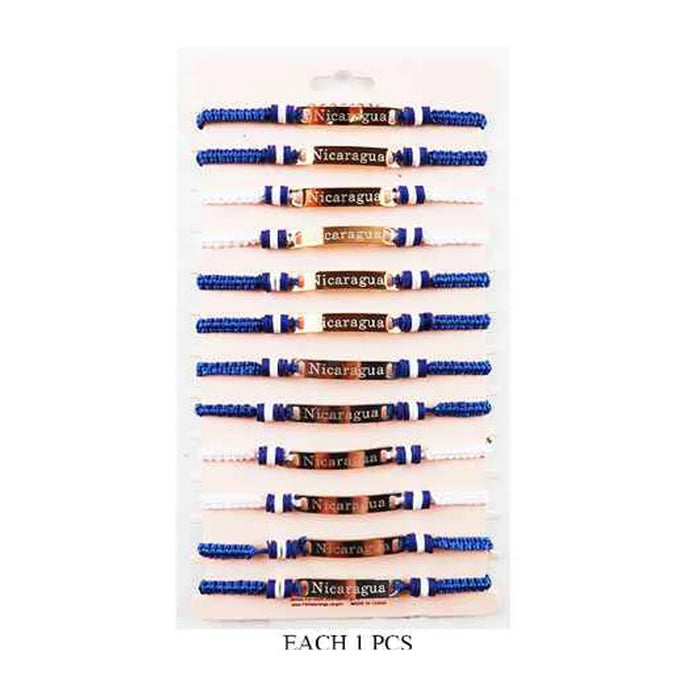 Nicaragua Pride Bracelet Set (12-Pack) - Adjustable Macrame