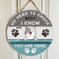 No Need To Knock We Know You Are Here, Blue Rustic Door Hanger, Personalized Cat Breeds Door Sign, Gifts For Cat Lovers
