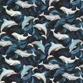 Ocean Fantasy - Allover Dolphins in Midnight Blue