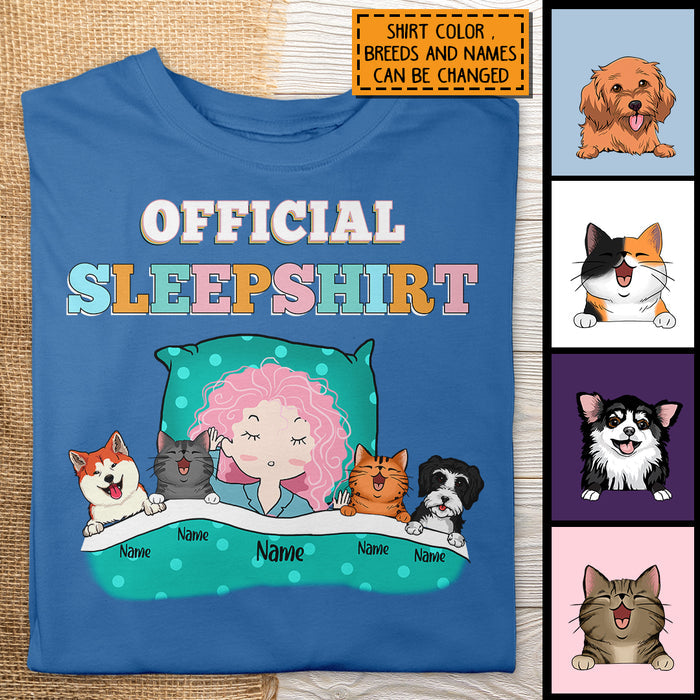 Official Sleep Shirt, Chibi Girl With Her Cat & Dog, Personalized Cat & Dog Lovers T-shirt