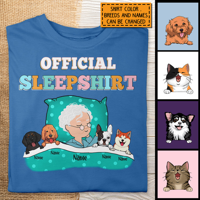 Official Sleep Shirt, Chibi Old Lady With Her Dog, Personalized Dog Lovers T-shirt