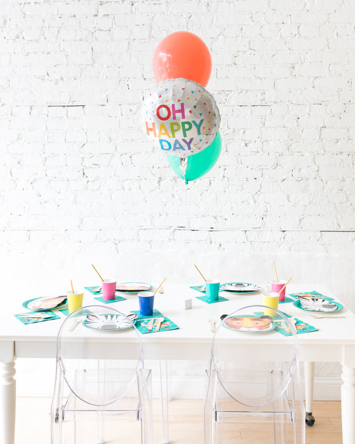 Party Animal Theme - OH HAPPY DAY and 11in Balloons Centerpiece - bouquet of 3