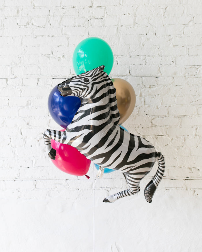 Party Animal Theme - Zebra Foil and 11in Balloons - bouquet of 7