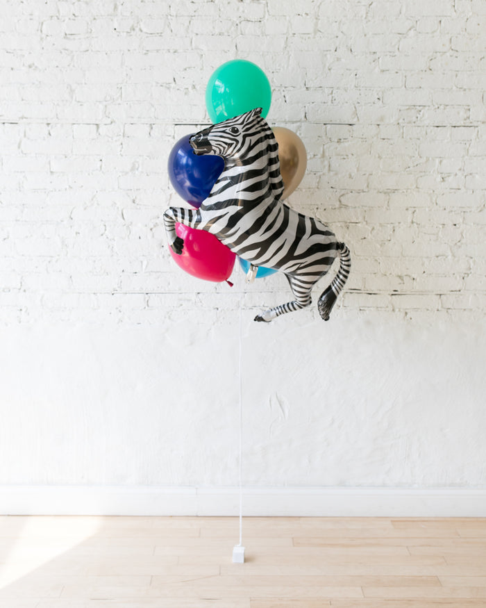 Party Animal Theme - Zebra Foil and 11in Balloons - bouquet of 7