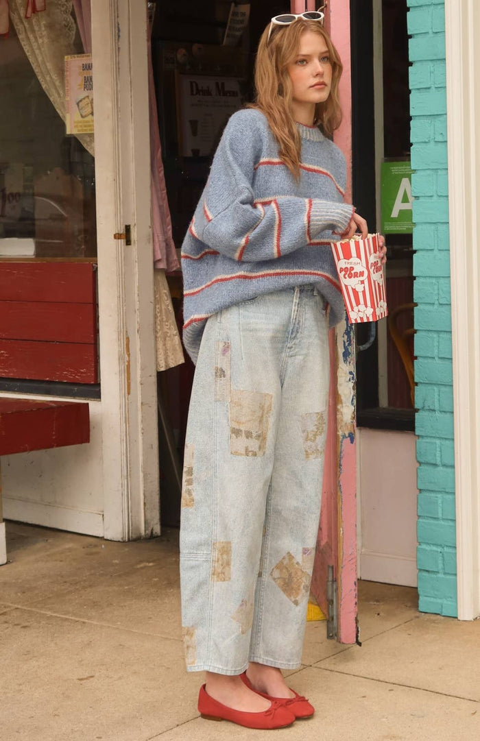 PATCHWORK EFFECT DENIM BARREL PANTS