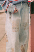 PATCHWORK EFFECT DENIM BARREL PANTS