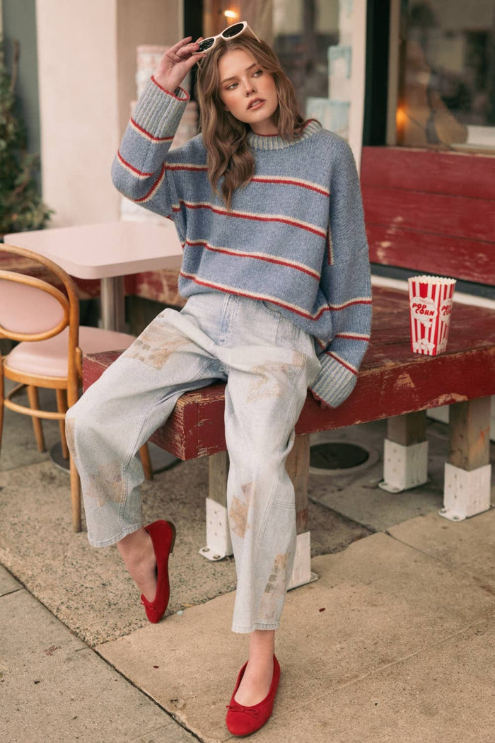 PATCHWORK EFFECT DENIM BARREL PANTS