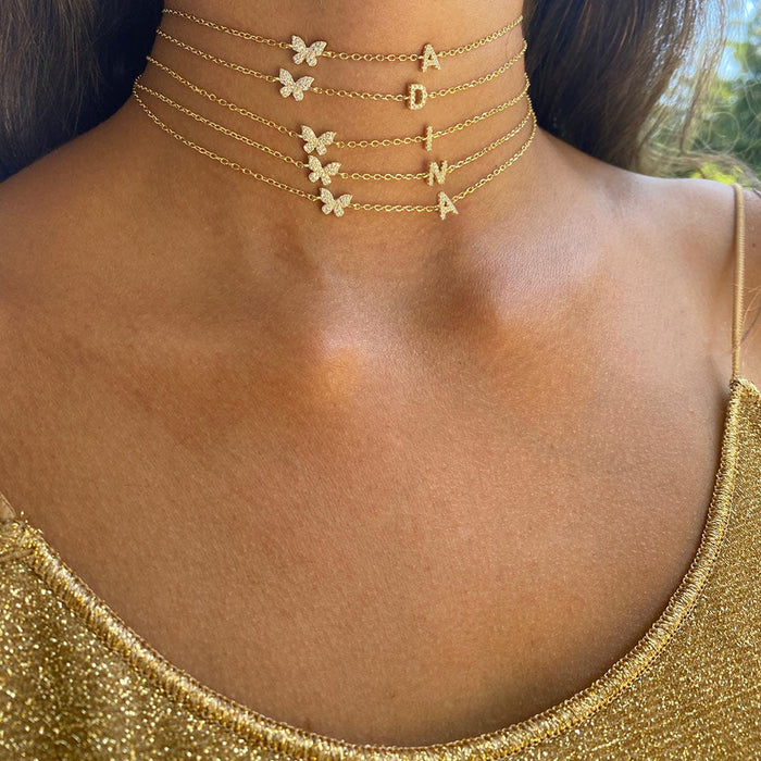 Pavé Butterfly Initial Choker - Adina's Jewels