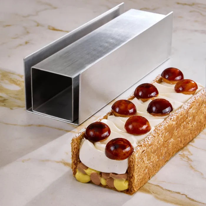 Puff Pastry Cake Mold 2 Piece showing pastry on marble table with 2 piece mold.