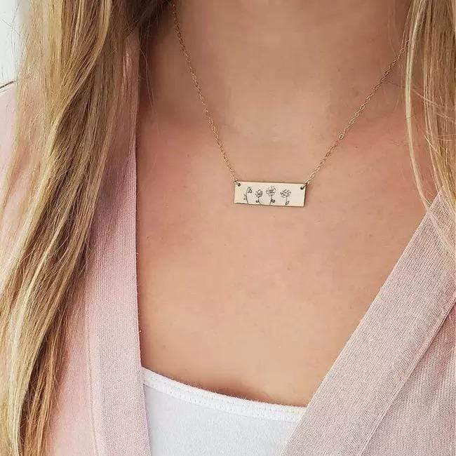 Personalized Birthmonth flower Bar Necklace Necklace MelodyNecklace