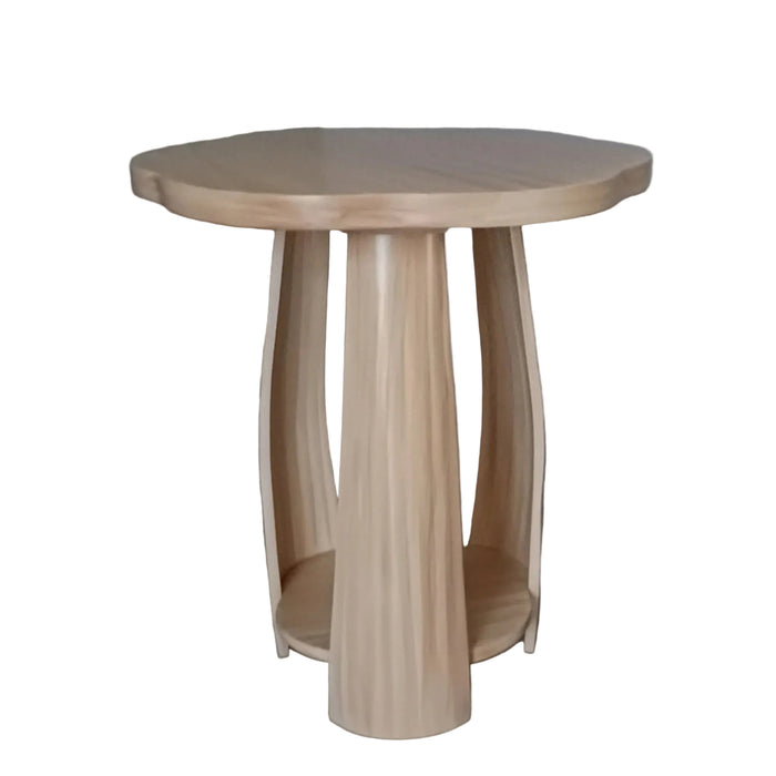 Petal Flow Curved Wood Side | End Table With Bottom Shelf