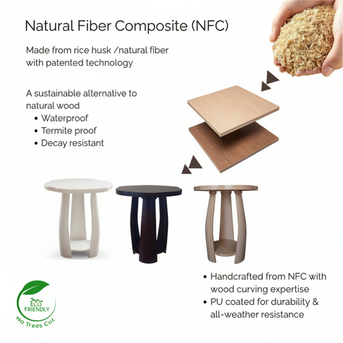 Petal Flow Curved Wood Side | End Table With Bottom Shelf