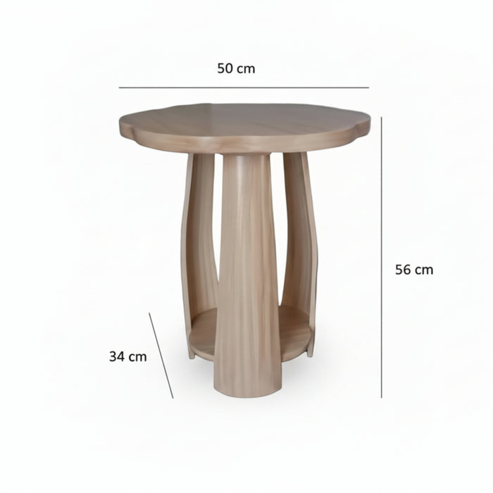 Petal Flow Curved Wood Side | End Table With Bottom Shelf