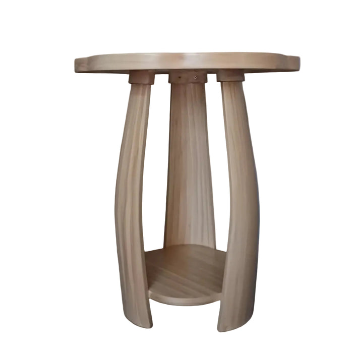 Petal Flow Curved Wood Side | End Table With Bottom Shelf