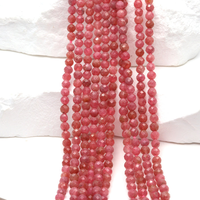 Pink Rhodochrosite 3mm Faceted Rounds Bead Strand