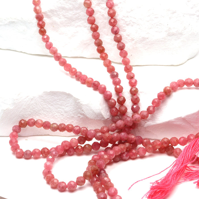 Pink Rhodochrosite 3mm Faceted Rounds Bead Strand