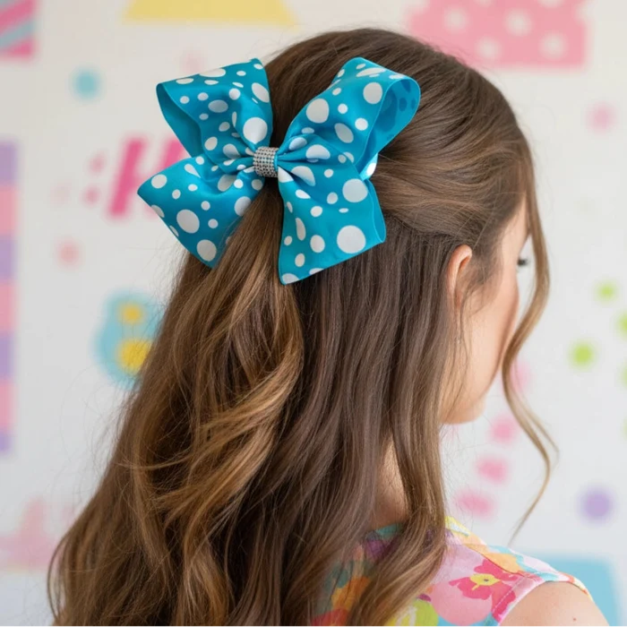 Polka Dot Hair Bow Clips - Giant Boutique Style (7.1" x 5.5")