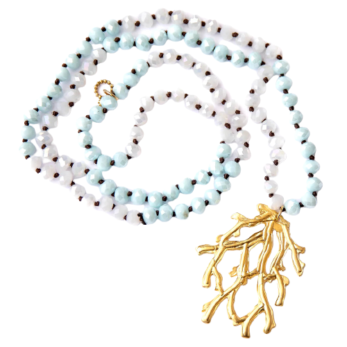 PowerBeads by Jen- Quartz w/ Gold Coral Necklace