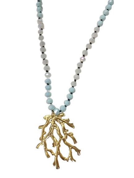 PowerBeads by Jen- Quartz w/ Gold Coral Necklace