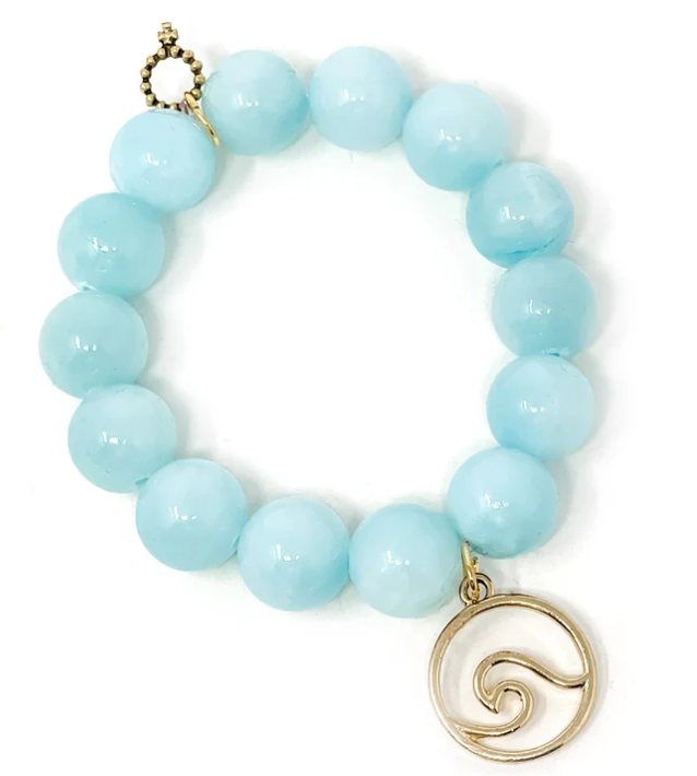 PowerBeads by Jen Aqua Jade with Gold Wave Charm Bracelet