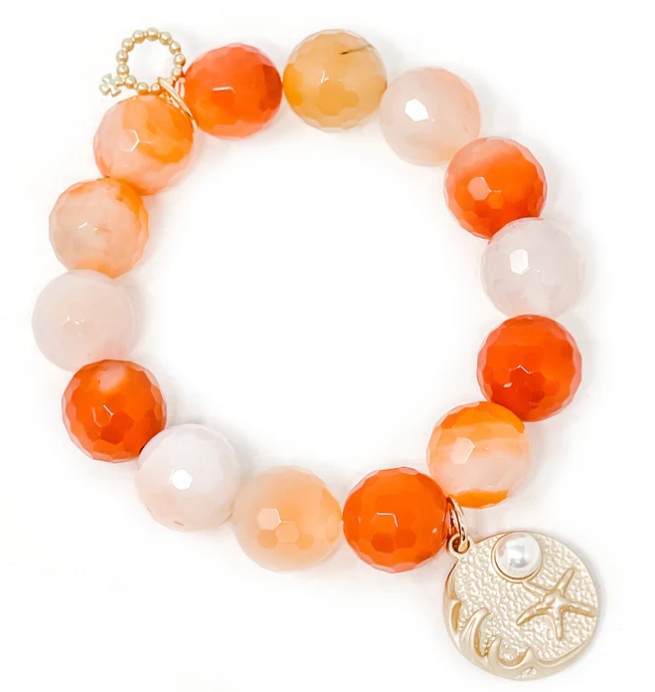 PowerBeads by Jen Faceted Bermuda Agate with Gold Jewel of the Sea Charm Bracelet