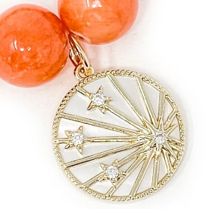 PowerBeads by Jen Terra Cotta Agate with Mother of Pearl Starburst Charm Bracelet