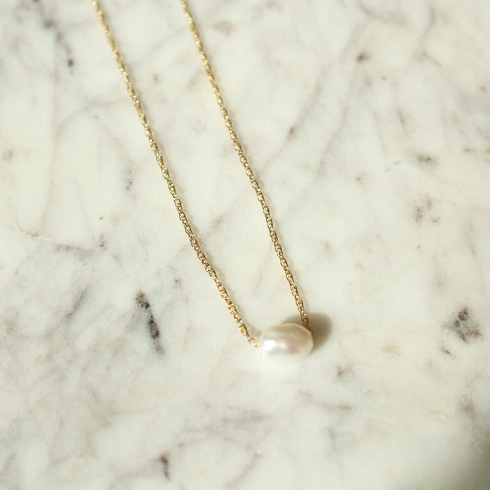 Pearl Gold Necklace | Pearl Solitaire Necklace | Gold Chain and Pearl Necklace | Dainty Necklace | MN Made Jewelry | Golden Rule Gallery | Excelsior, MN | Protextor Parrish Jewelry