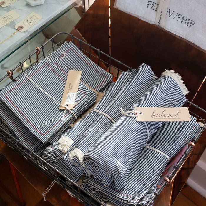 Utilitarian Railroad Stripe Dinner Party Napkin Set by Heirloomed Collection at Golden Rule Gallery