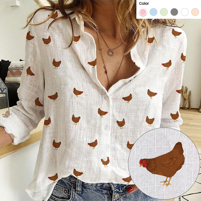 Rhode Island Red Chicken pattern Women's Mock Linen Shirts