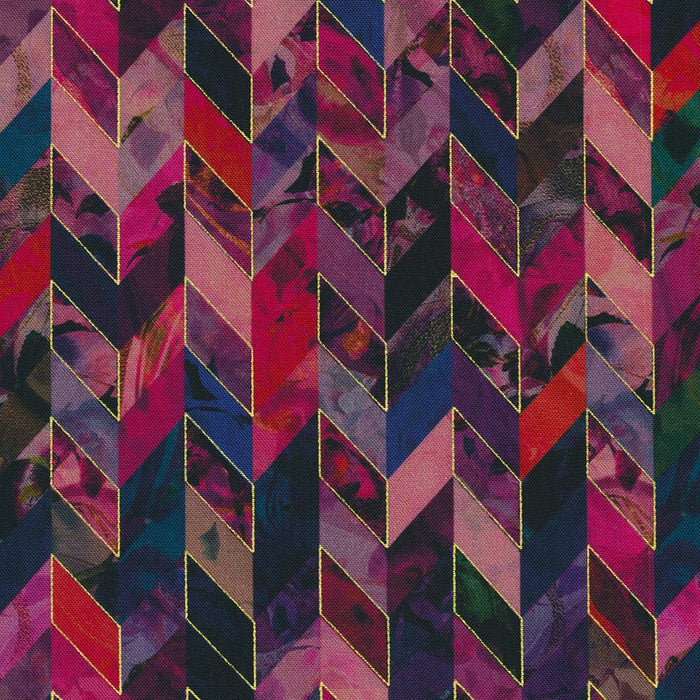 Robert Kaufman - Golden Vibes - Plum Chevrons