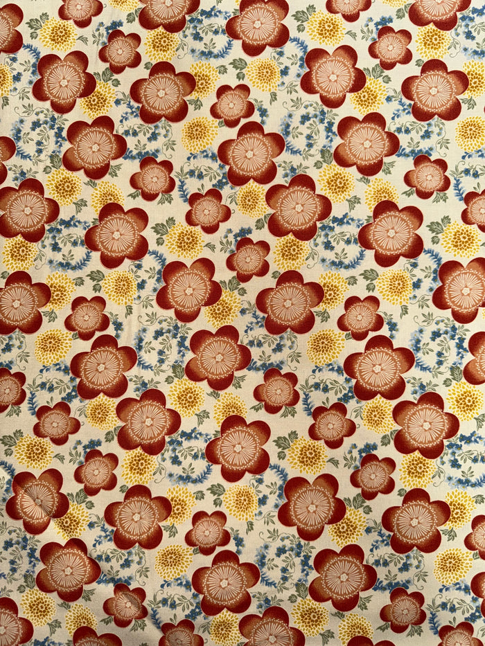 Robert Kaufman - Kyoto Gardens - Cream with large Red Flowers