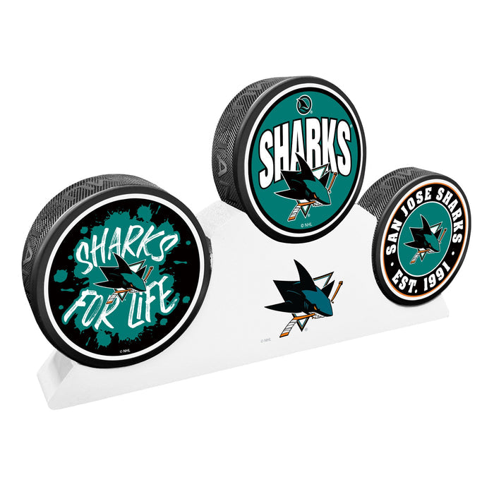 San Jose Sharks - 3 Puck Podium Set