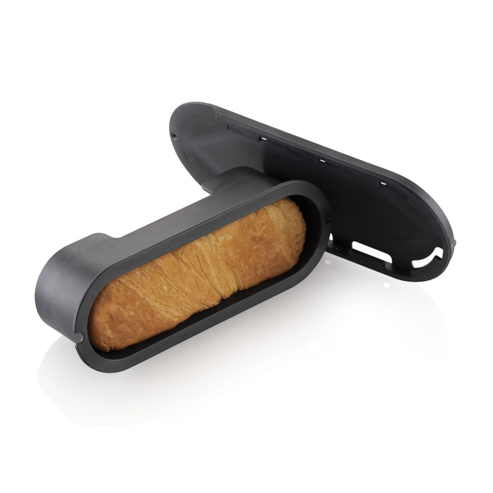Black Nola 144 mold with a pastry inside on a white background