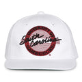 South Carolina Retro Circle snapback hat in white, front view