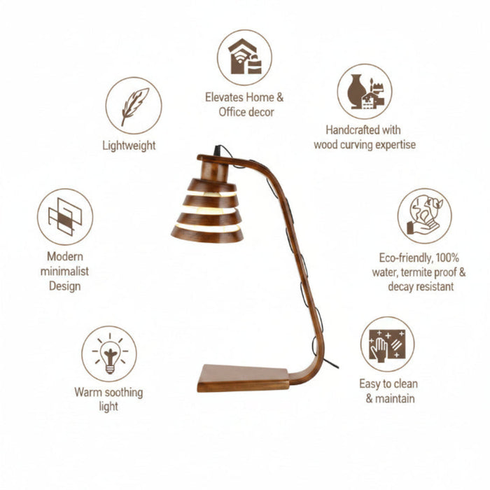 Spiral Aura Desk Study Lamp - Natural Wood Finish