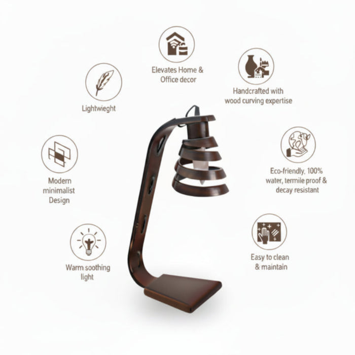 Spiral Aura Desk Study Wooden Lamp