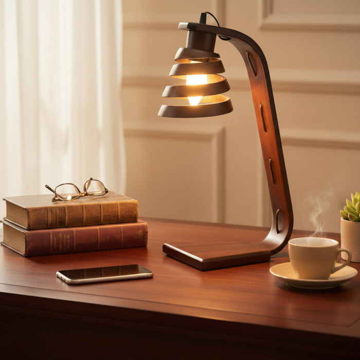 Spiral Aura Desk Study Wooden Lamp