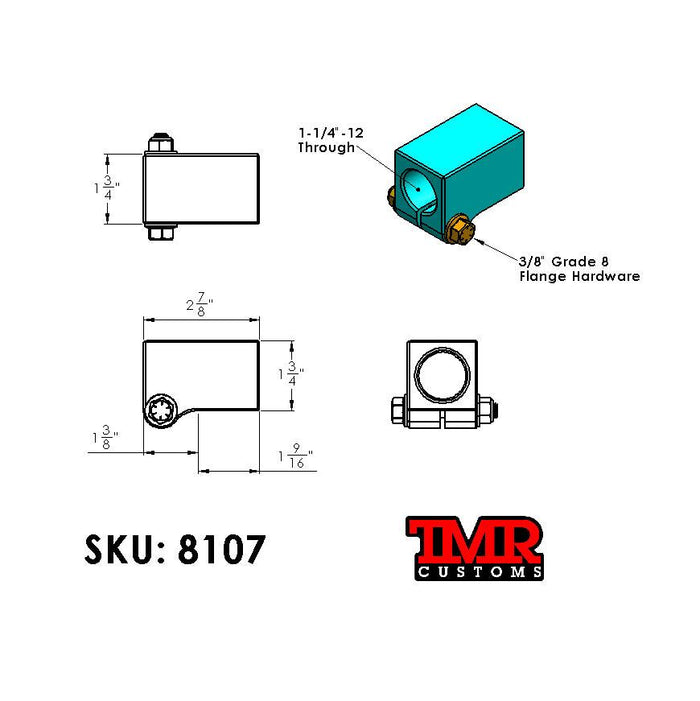 Square Pinch Bung for 1-1/4" Rod End (Heim Joint)