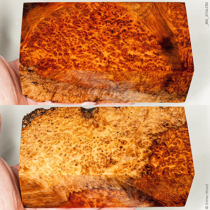 Stabilized golden amboyna burl wood block