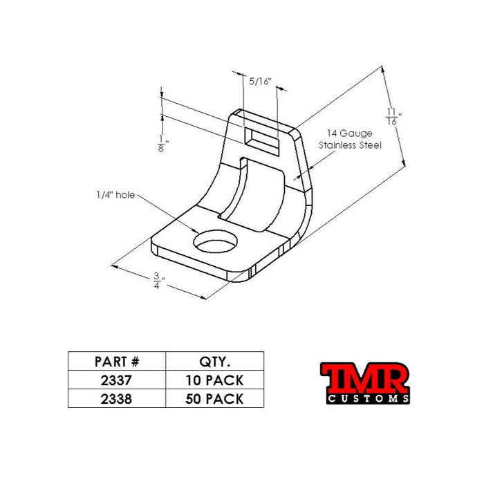 Stainless Steel Bolt On Zip Tie Tab/Cable Tie Tab - 50 Pack