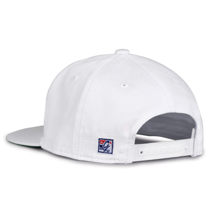 Stanford Retro Bar snapback hat in white, rear view showing the adjustable snap closure