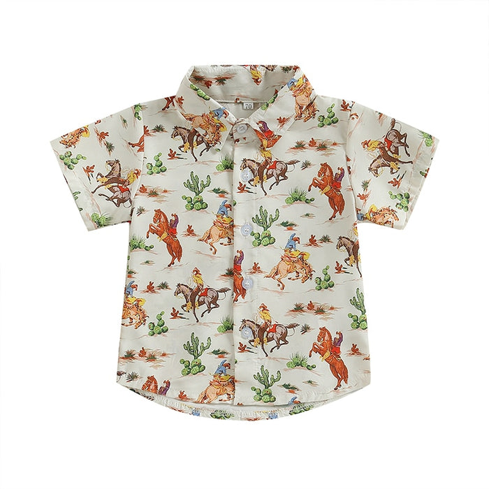 Summer Kids Boys Short Sleeve Tops Holiday Beach Blouse Shirts - myfunfarm
