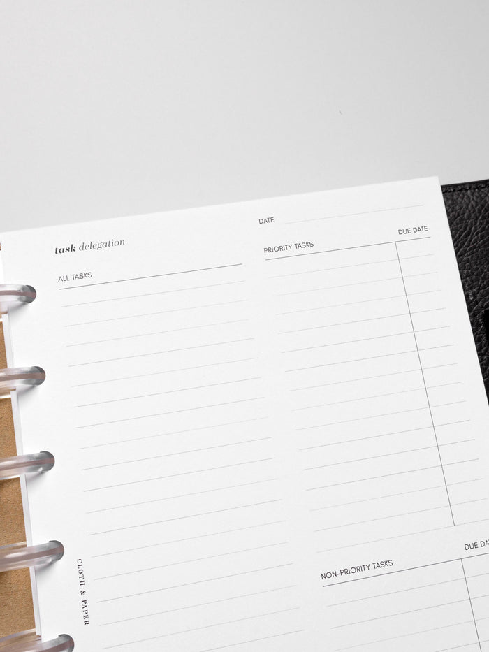 Insert in use inside a black leather planner.