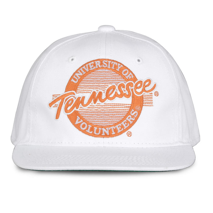 Tennessee Retro Circle snapback hat in white, front view
