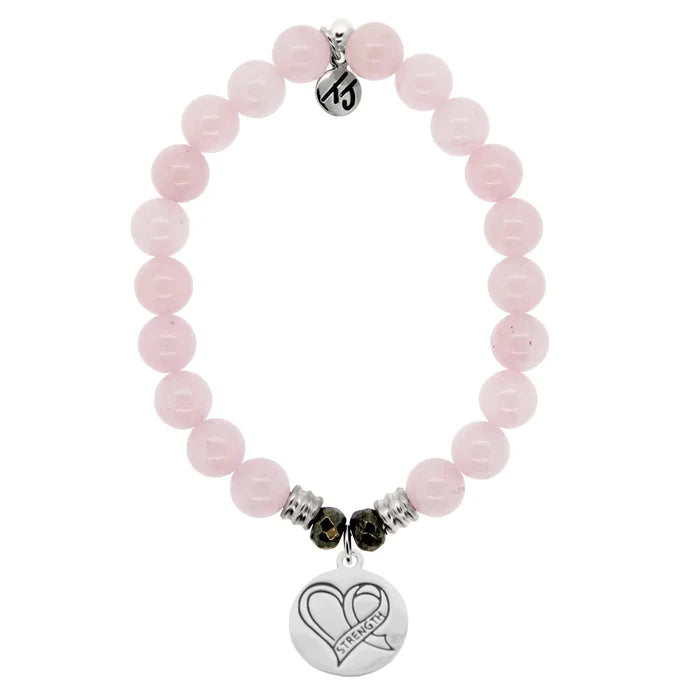 T.Jazelle Rose Quartz "Strength Heart" Charm Bracelet